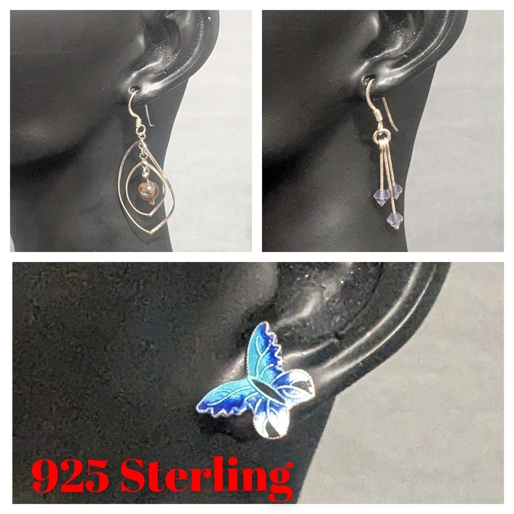 Three Of 925 Sterling Silver Earrings Lot
